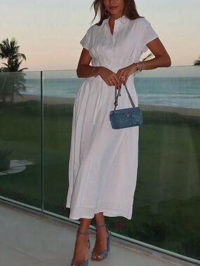 Meshki White Button-Up Midi Dress